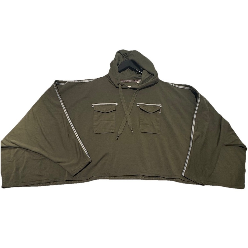 Y2K Triple Five Soul Forrest Green Pull Over Boxy OversizedComfy Cropped Hoodie
